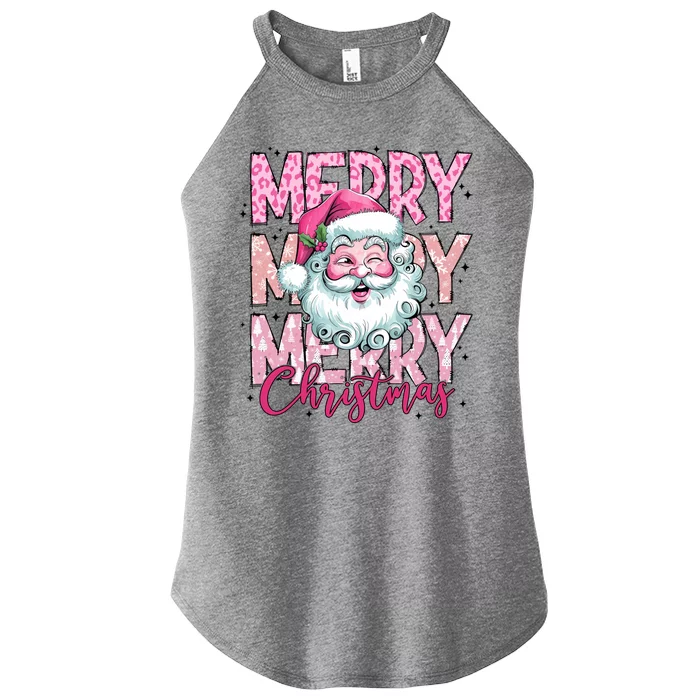 Merry Christmas Santa Claus Rero Pink Women’s Perfect Tri Rocker Tank