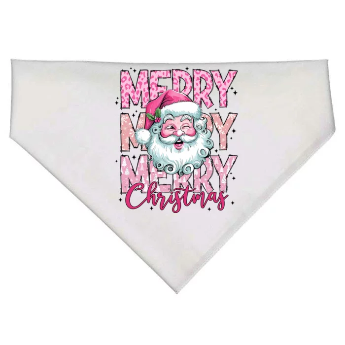 Merry Christmas Santa Claus Rero Pink USA-Made Doggie Bandana