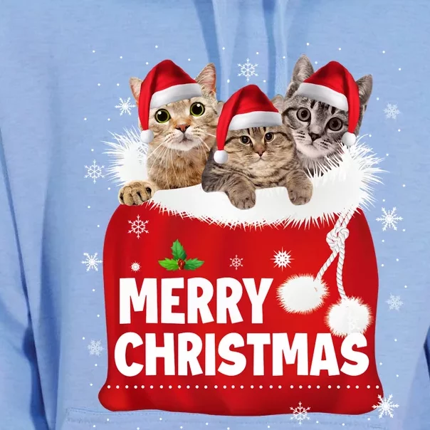 Merry Christmas Santa Cat Kitten In Xmas Santa Bag Christmas Long Sleeve Unisex Surf Hoodie