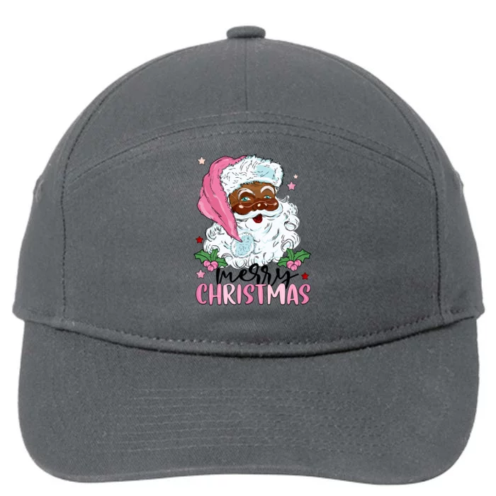 Merry Christmas Santa Claus Black Afro African American Xmas Long Sleeve 7-Panel Snapback Hat