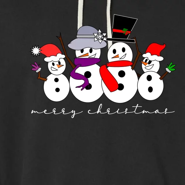 Merry Christmas Snowman Family And Friends Garment-Dyed Fleece Hoodie