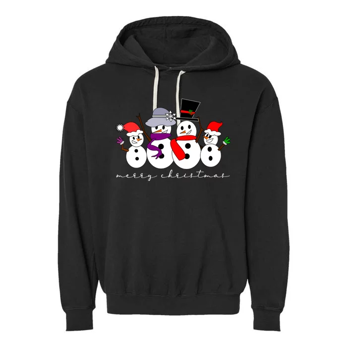 Merry Christmas Snowman Family And Friends Garment-Dyed Fleece Hoodie