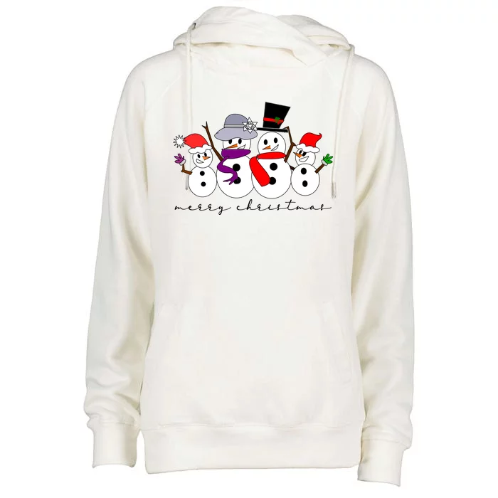 Merry Christmas Snowman Family And Friends Womens Funnel Neck Pullover Hood