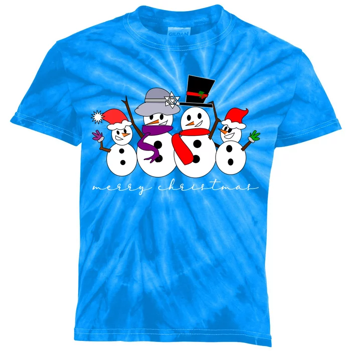 Merry Christmas Snowman Family And Friends Kids Tie-Dye T-Shirt