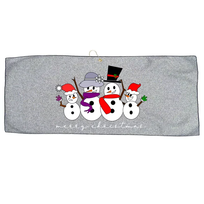 Merry Christmas Snowman Family And Friends Large Microfiber Waffle Golf Towel