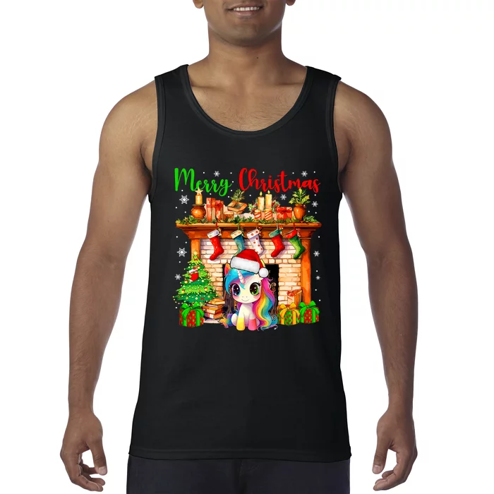 Merry Christmas Santa Unicorn Xmas Symbols Matching Family Tank Top