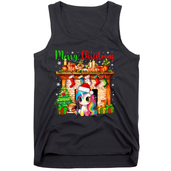 Merry Christmas Santa Unicorn Xmas Symbols Matching Family Tank Top