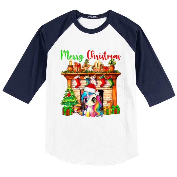 Merry Christmas Santa Unicorn Xmas Symbols Matching Family Baseball Sleeve Shirt