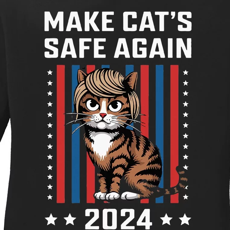 Make Cats Safe Again Funny 2024 Trump Cats Owner Ladies Long Sleeve Shirt