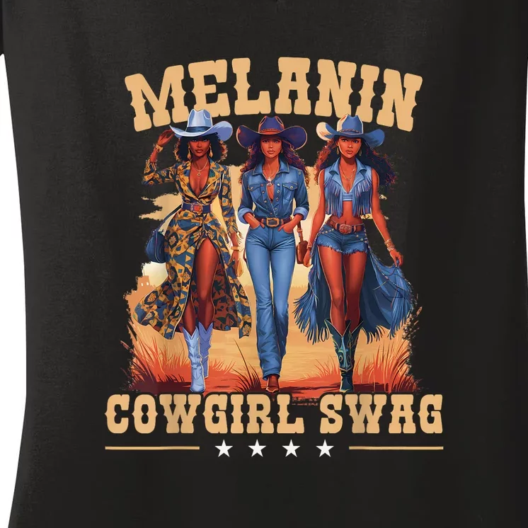 Melanin Cowgirls Swag African Melanin Cowgirl Black History Women's V-Neck T-Shirt