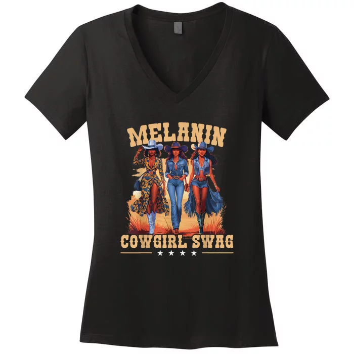 Melanin Cowgirls Swag African Melanin Cowgirl Black History Women's V-Neck T-Shirt