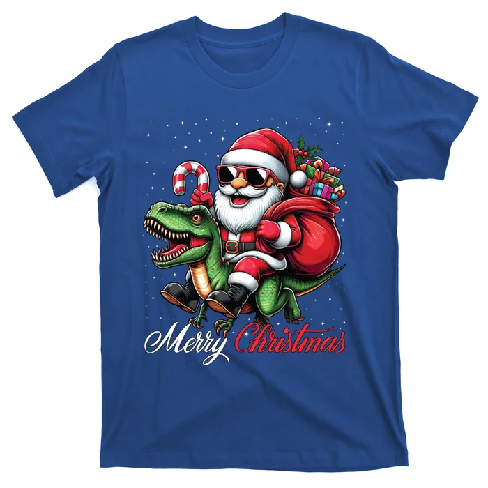 Merry Christmas Santa Claus Riding A T Rex Dinosaur Gift T-Shirt