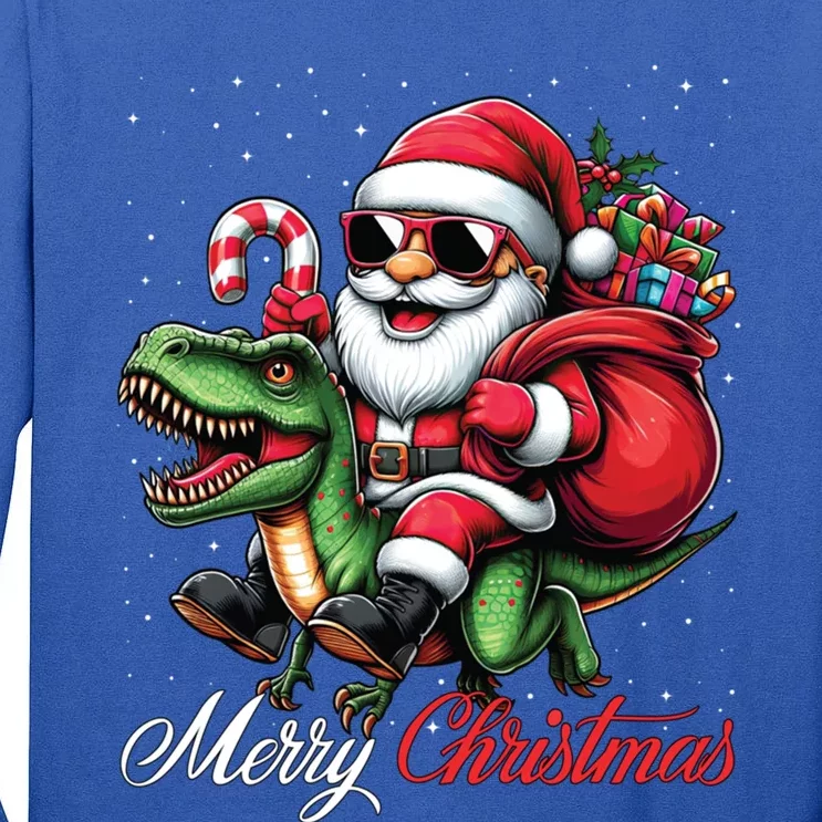 Merry Christmas Santa Claus Riding A T Rex Dinosaur Gift Tall Long Sleeve T-Shirt