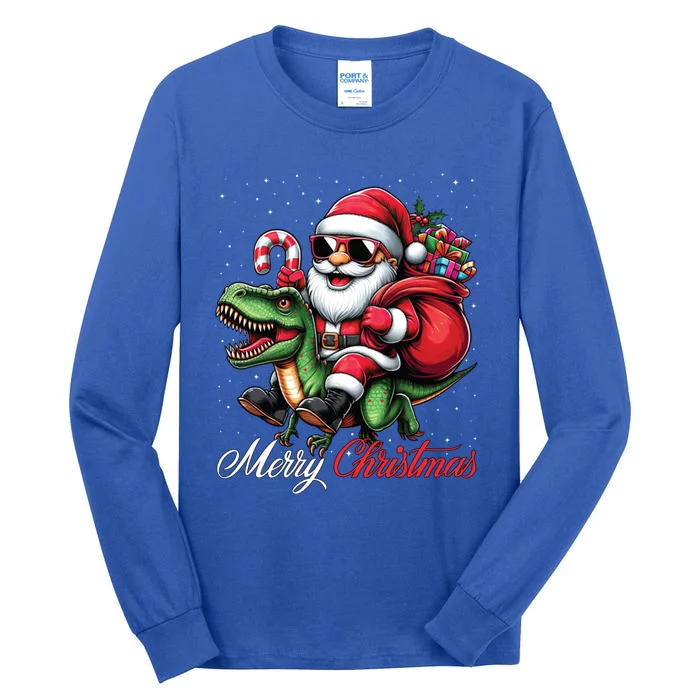 Merry Christmas Santa Claus Riding A T Rex Dinosaur Gift Tall Long Sleeve T-Shirt