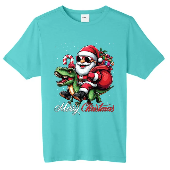 Merry Christmas Santa Claus Riding A T Rex Dinosaur Gift ChromaSoft Performance T-Shirt