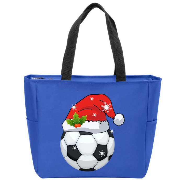 Merry Christmas Soccer Santa Hat Xmas Boys Girls Funny Gift Zip Tote Bag