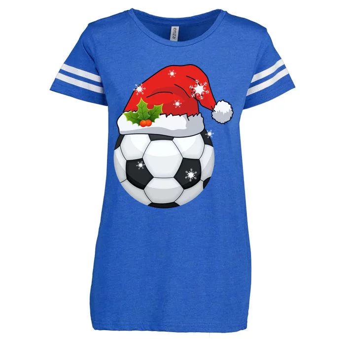 Merry Christmas Soccer Santa Hat Xmas Boys Girls Funny Gift Enza Ladies Jersey Football T-Shirt