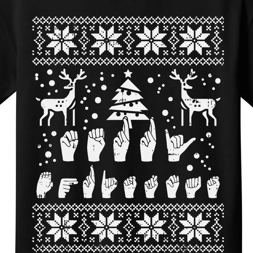 Merry Christmas Sign Language Asl Deaf Ugly Christmas Gift Kids T-Shirt