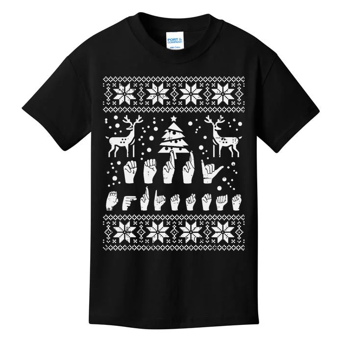 Merry Christmas Sign Language Asl Deaf Ugly Christmas Gift Kids T-Shirt