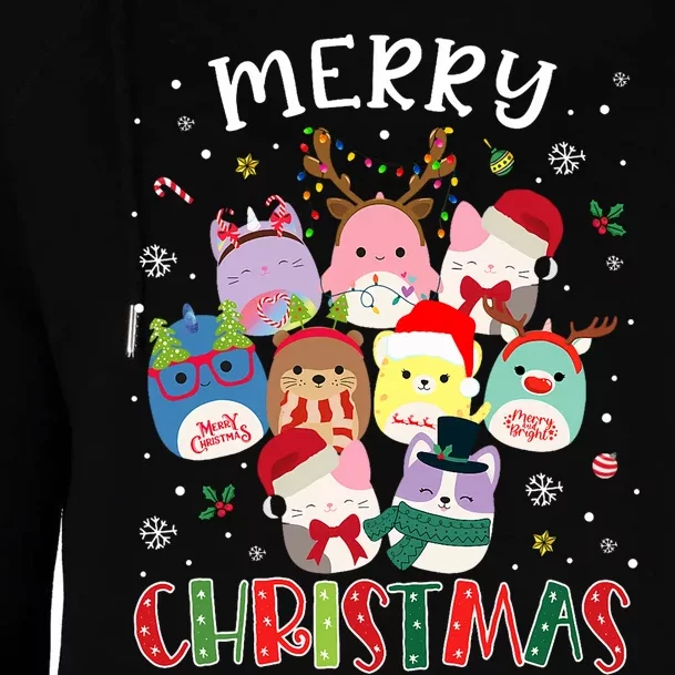 Merry Christmas Squish Squad Mallow Womens Funnel Neck Pullover Hood