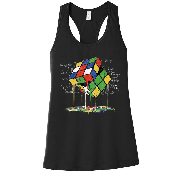 Melting Cube Speed Cubing Vintage Puzzle Math Women's Racerback Tank