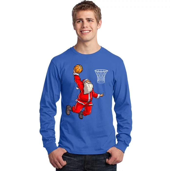 Merry Christmas Santa Basketball Player Funny Gift Slam Dunk Xmas Cool Gift Tall Long Sleeve T-Shirt