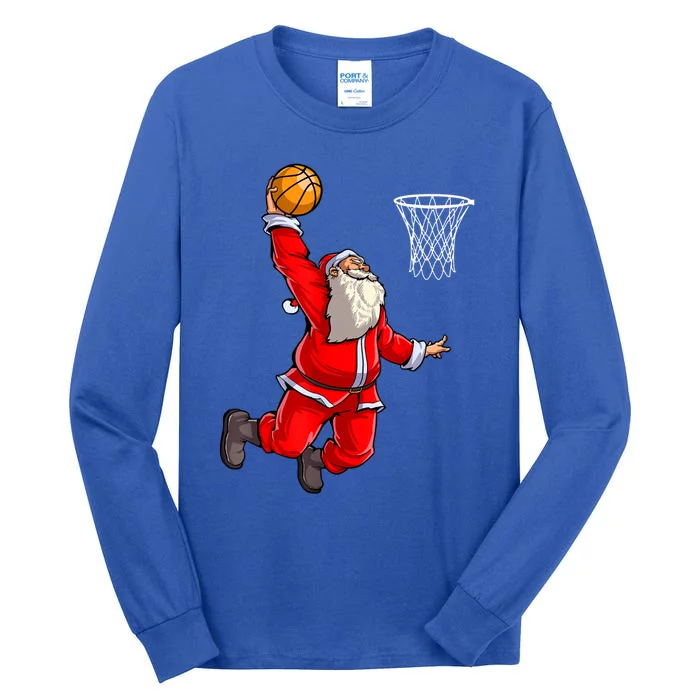 Merry Christmas Santa Basketball Player Funny Gift Slam Dunk Xmas Cool Gift Tall Long Sleeve T-Shirt