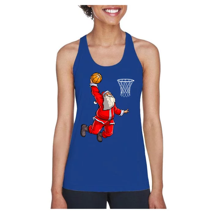 Merry Christmas Santa Basketball Player Funny Gift Slam Dunk Xmas Cool Gift Women's Racerback Tank