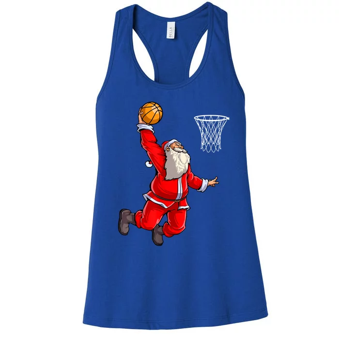 Merry Christmas Santa Basketball Player Funny Gift Slam Dunk Xmas Cool Gift Women's Racerback Tank