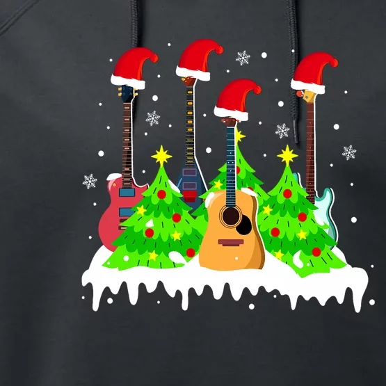 Merry Christmas Tree Guitar Holiday Music Lover Xmas Performance Fleece Hoodie