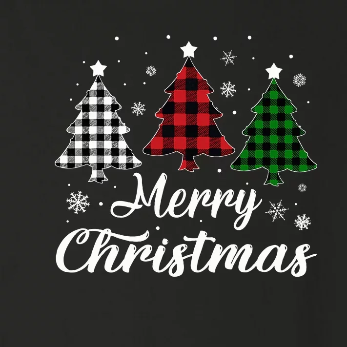 Merry Christmas Tree Xmas Buffalo Plaid Red White Green Toddler Long Sleeve Shirt