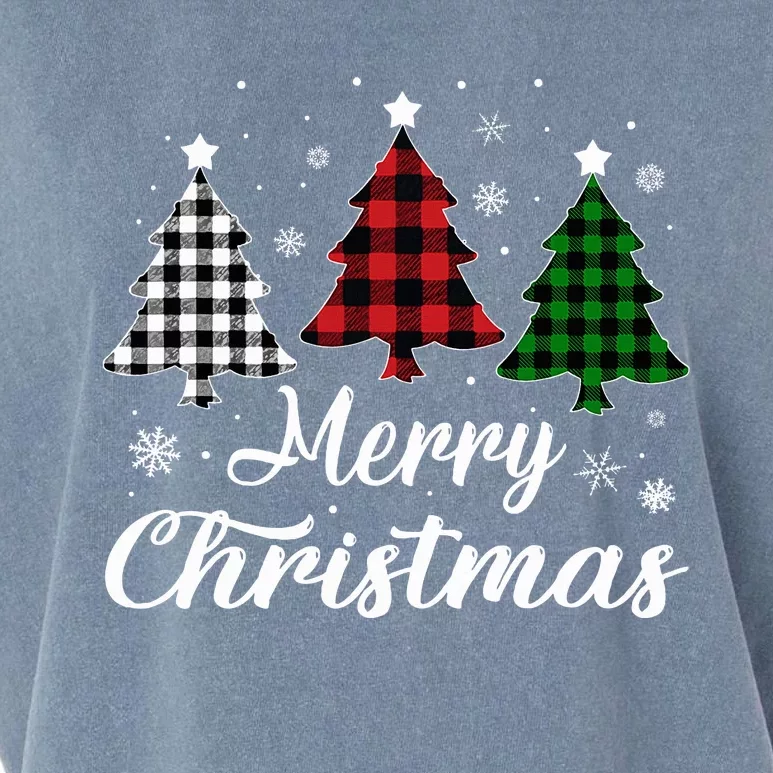 Merry Christmas Tree Xmas Buffalo Plaid Red White Green Garment-Dyed Women's Muscle Tee