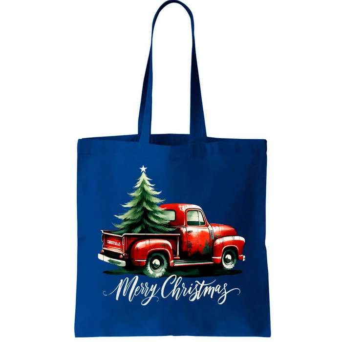 Merry Christmas Tree On Red Truck Vintage Family Matching Tote Bag