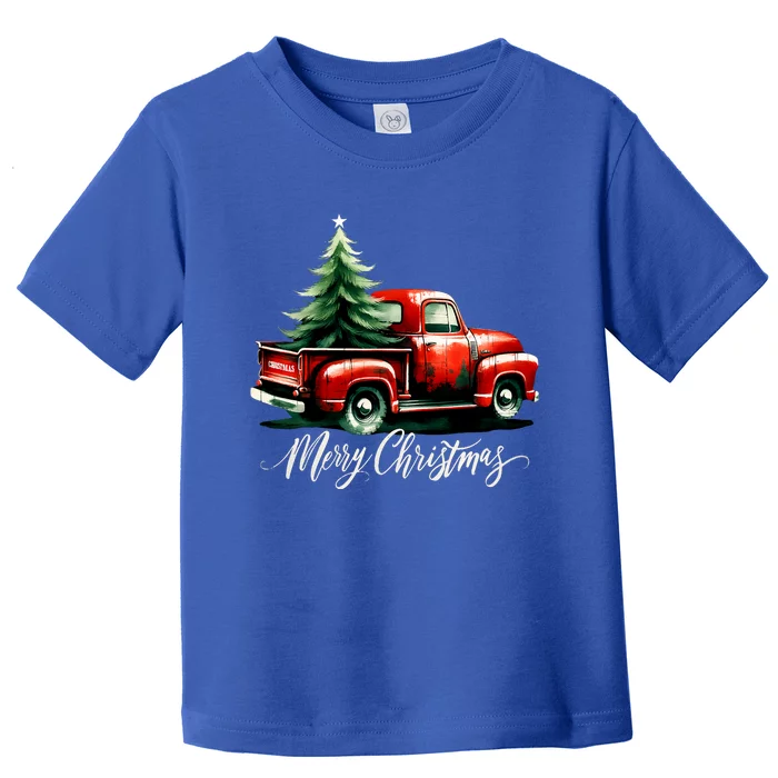 Merry Christmas Tree On Red Truck Vintage Family Matching Toddler T-Shirt