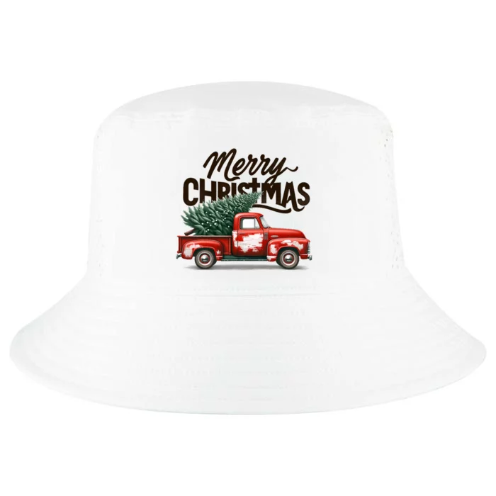 Merry Christmas Tree On Red Truck Wagon Family Matching Cool Comfort Performance Bucket Hat