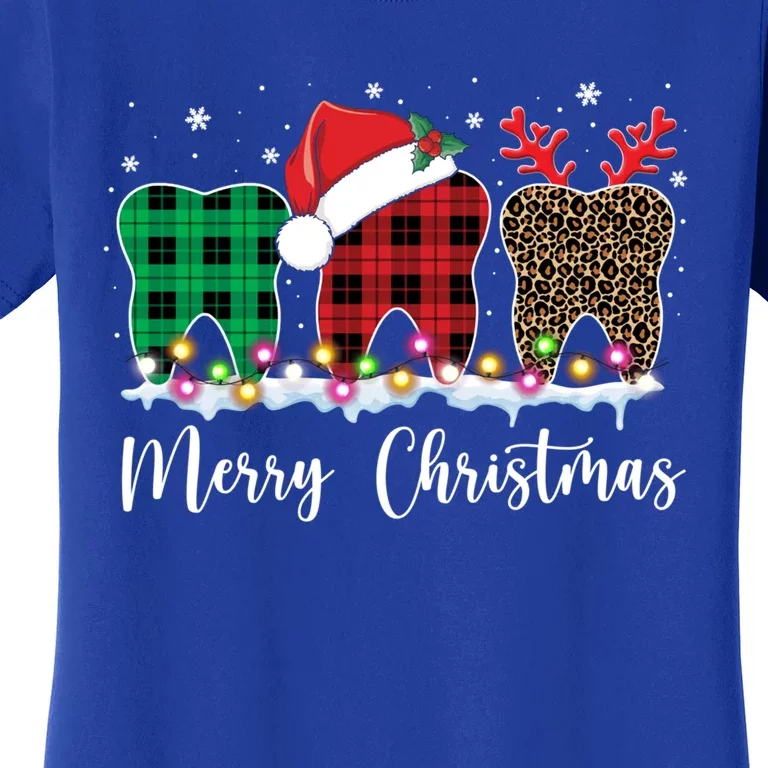 Merry Christmas Teeth Santa Hat Xmas Leopard Plaid Reindeer Cool Gift Women's T-Shirt