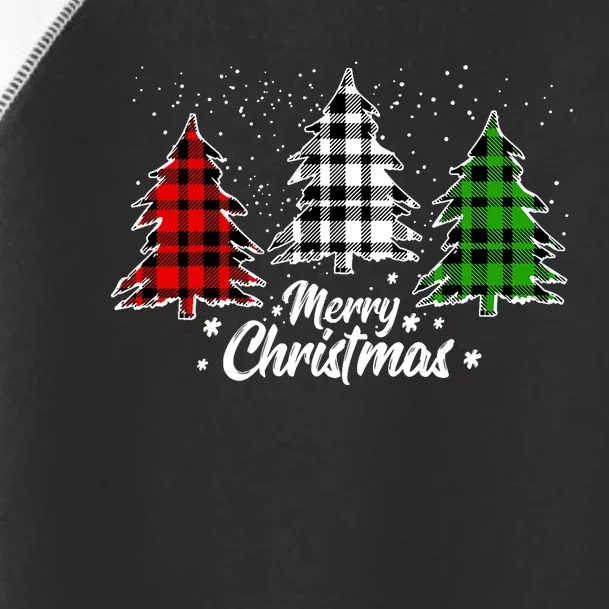 Merry Christmas Tree Xmas Buffalo Plaid Red White Green Toddler Fine Jersey T-Shirt