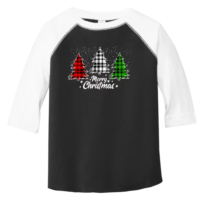 Merry Christmas Tree Xmas Buffalo Plaid Red White Green Toddler Fine Jersey T-Shirt