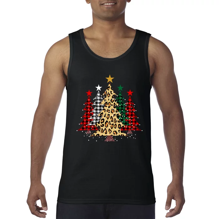 Merry Christmas Trees With Buffalo Plaid & Leopard Design Tank Top