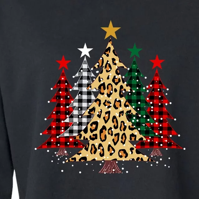 Merry Christmas Trees With Buffalo Plaid & Leopard Design Cropped Pullover Crew