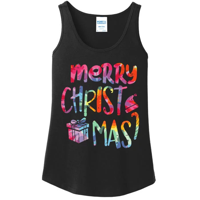 Merry Christmas Tiedye Xmas Holiday Girl Boy Ladies Essential Tank