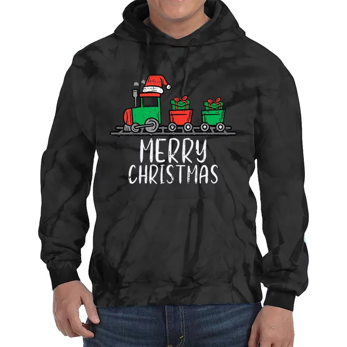 Merry Christmas Train Santa Cute Xmas Tie Dye Hoodie