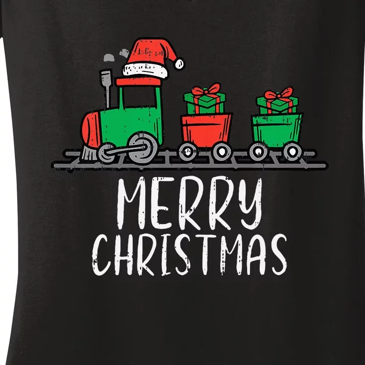 Merry Christmas Train Santa Cute Xmas Women's V-Neck T-Shirt