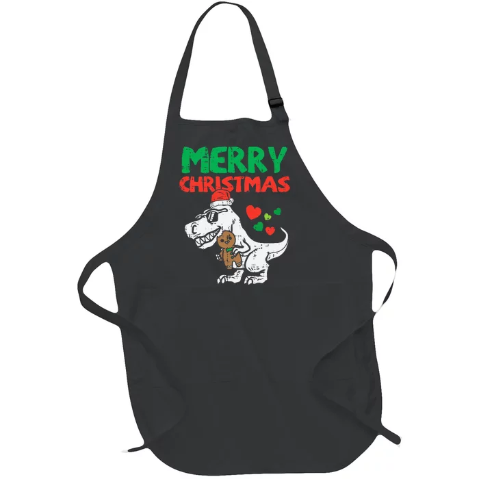 Merry Christmas Trex Dino Pajamas Full-Length Apron With Pocket