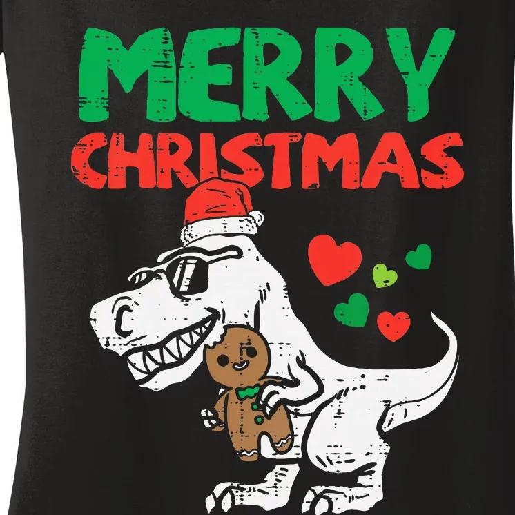 Merry Christmas Trex Dino Pajamas Women's V-Neck T-Shirt