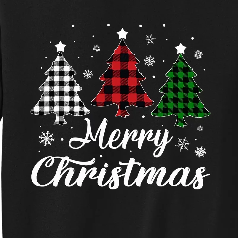 Merry Christmas Tree Xmas Buffalo Plaid Red White Green Sweatshirt