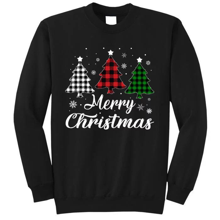 Merry Christmas Tree Xmas Buffalo Plaid Red White Green Sweatshirt