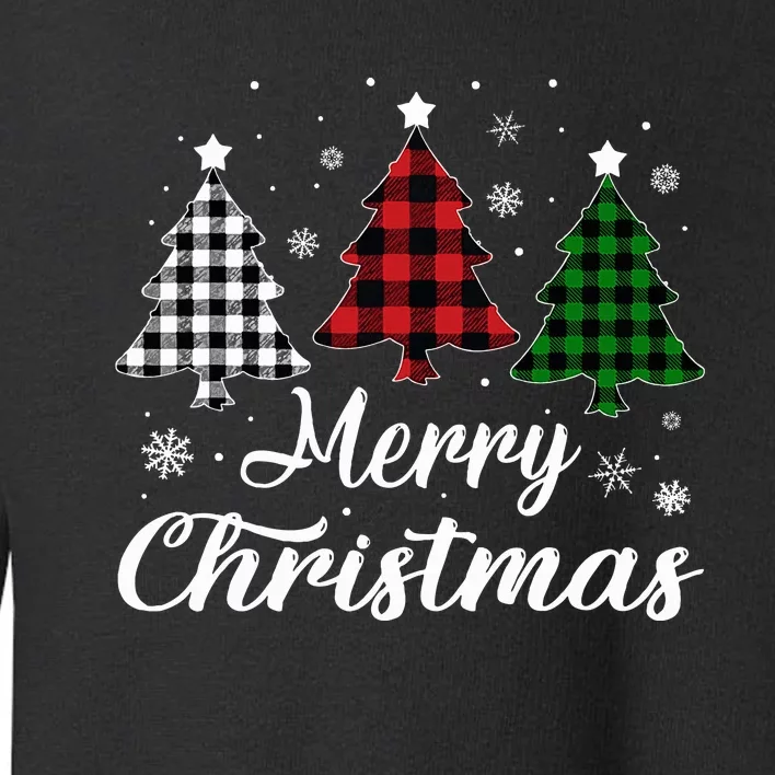 Merry Christmas Tree Xmas Buffalo Plaid Red White Green Toddler Sweatshirt