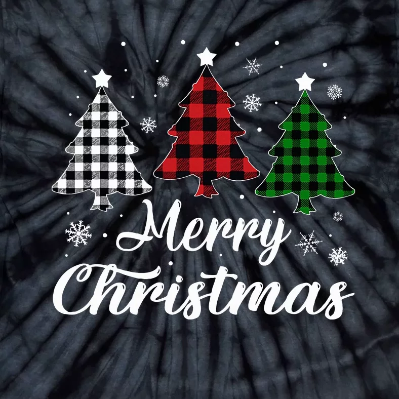 Merry Christmas Tree Xmas Buffalo Plaid Red White Green Tie-Dye T-Shirt