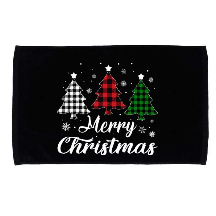 Merry Christmas Tree Xmas Buffalo Plaid Red White Green Microfiber Hand Towel